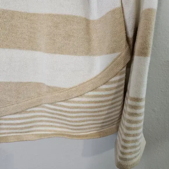 Rafaella Tan Irish Cream Ivory Knit Striped Sweater Pullover Sz M Preppy Coastal - Picture 5 of 10